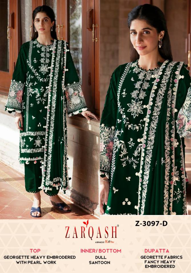 Z 3097 Zarqash Embroidery Georgette Pakistani Suits Wholesale Suppliers In India